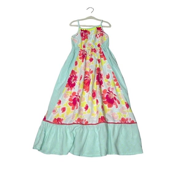 Cat & Jack Dress Kids XS 4/5 Rayon Blue Yellow Flowers Ruffles A line - Picture 8 of 16